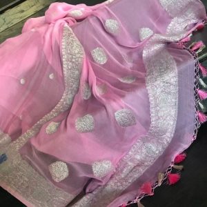 Pure khaddi georgette silver zari