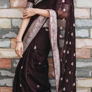 Pure khaddi georgette silver zari